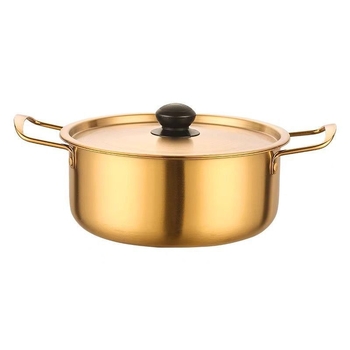 Oală coreeană pentru tăiței, mică oală din oțel inoxidabil cu mâner dublu, pentru ramen în stil coreean și supă de tăiței, potrivită pentru plite cu inducție și aragaz
