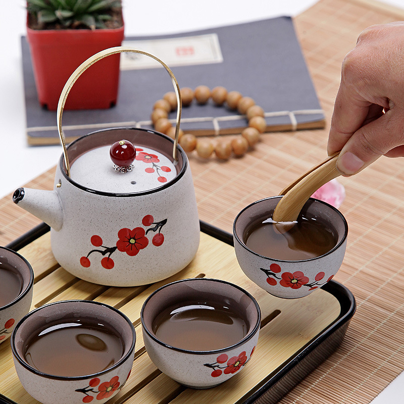 Set Gongfu de ceai din ceramică, pictat manual în nuanțe mov, pentru călătorii, portabil pentru mașină, cadou creativ