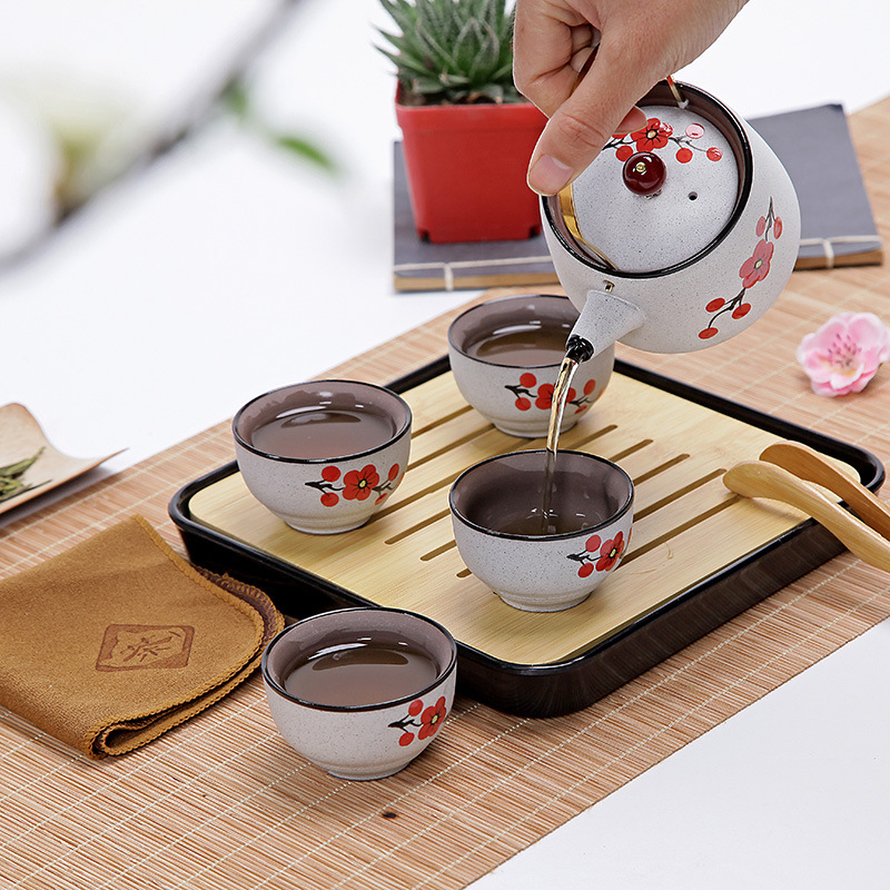 Set Gongfu de ceai din ceramică, pictat manual în nuanțe mov, pentru călătorii, portabil pentru mașină, cadou creativ