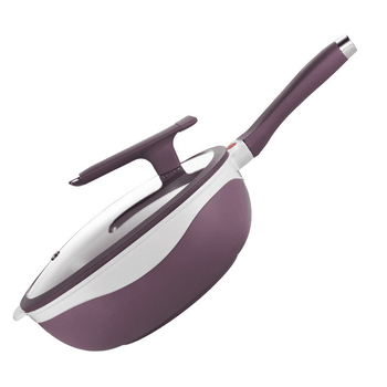 Tigaie wok din titan ceramic, antiaderentă, cu ulei redus și fum redus, multifuncțională pentru aburire și prăjire, potrivită pentru plite cu inducție și gaz