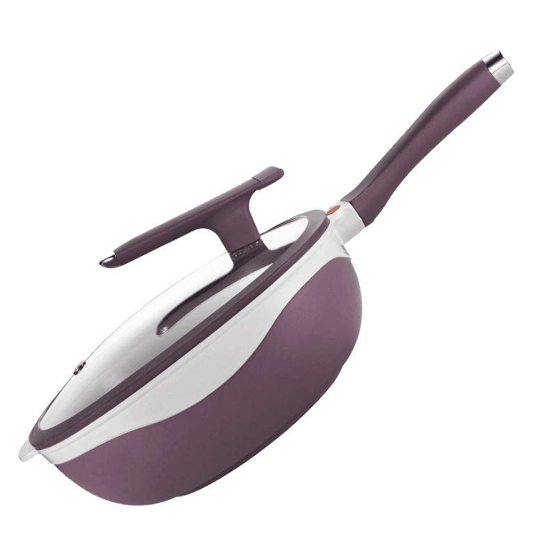Tigaie wok din titan ceramic, antiaderentă, cu ulei redus și fum redus, multifuncțională pentru aburire și prăjire, potrivită pentru plite cu inducție și gaz