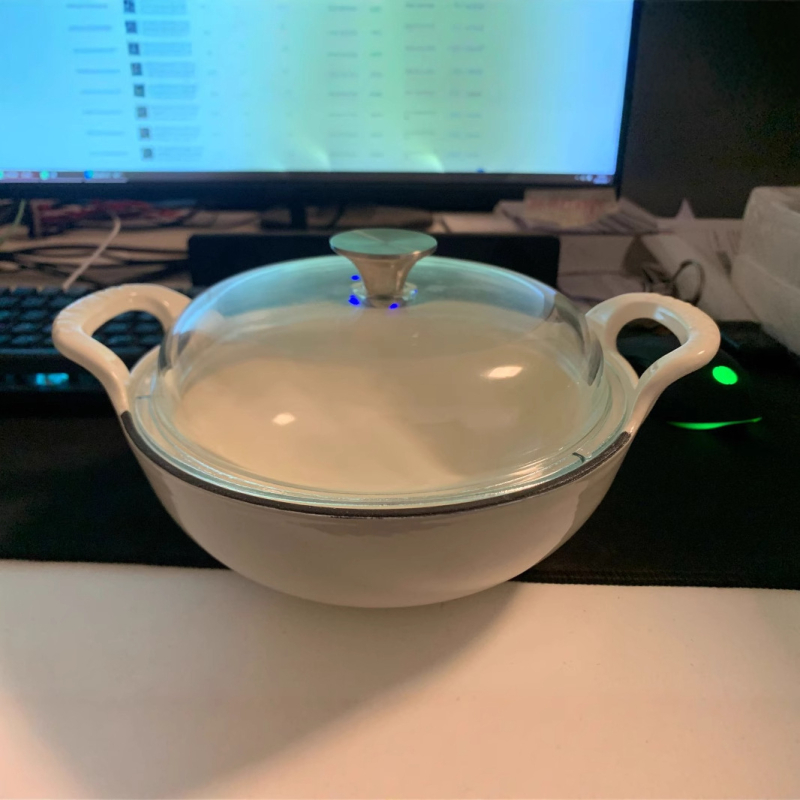 Oală din fontă pentru supe și soturi, fund plat, capac din sticlă borosilicată, exterior emailat, compatibilă cu plita cu inducție
