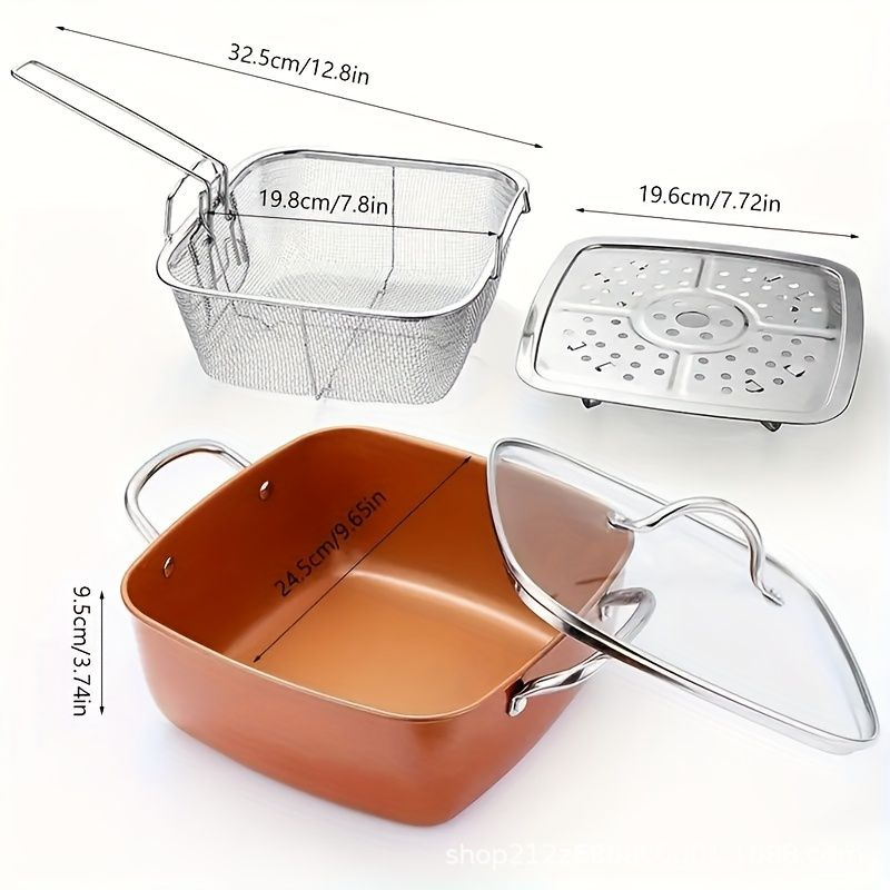 Set de patru tigăni din oțel inoxidabil, cu strat antiaderent, diametrul 24 cm, cu capac din sticlă