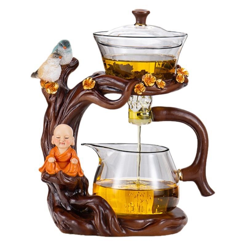 Set de ceai din sticlă cu ceainic și cești, tavă din bambus, stil Gongfu, pentru uz casnic, pentru 6-10 persoane, lux elegant