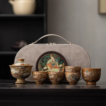 Set de ceai Dunhuang Feitian, handmade, cu gaiwan și ceainic, pentru uz personal, set Gongfu complet, stil chinezesc