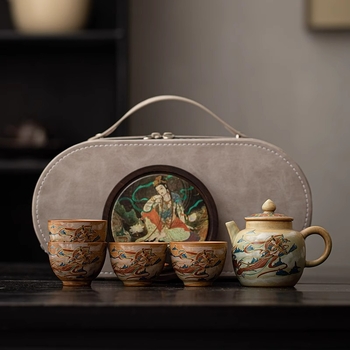Set de ceai Dunhuang Feitian, handmade, cu gaiwan și ceainic, pentru uz personal, set Gongfu complet, stil chinezesc