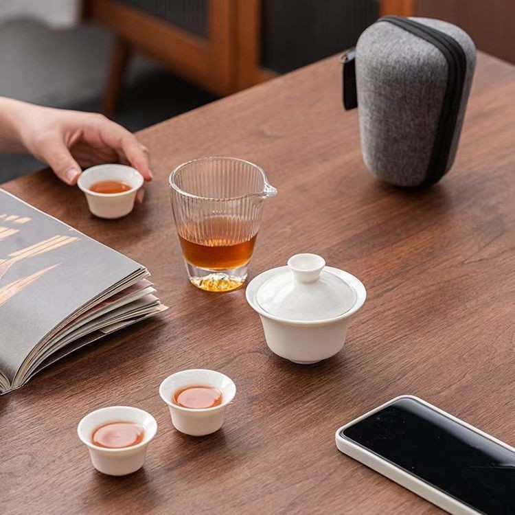 Set de ceai ceramic de înaltă calitate pentru drumeții, cu 1 ceainic și 3 cești, portabil