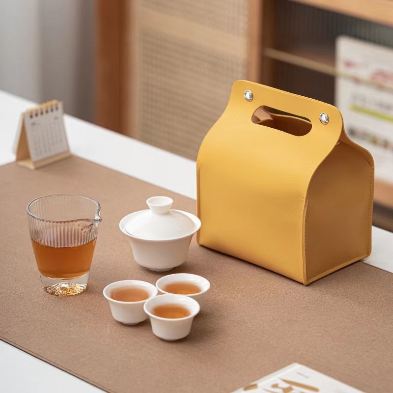 Set de ceai ceramic de înaltă calitate pentru drumeții, cu 1 ceainic și 3 cești, portabil