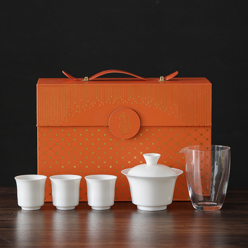 Set portabil de ceai pentru mașină, cu capac și trei cești, set ceramic pentru infuzarea ceaiului, personalizabil cu logo, stil chinezesc nou