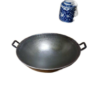 Wok din fontă autentic, în stil vechi, cu două urechi, pentru gospodăria rurală, antiaderent, fără strat, turnat manual