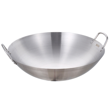 Wok din oțel inoxidabil, extrem de mare și gros, cu două mânere, capacitate mare, potrivit pentru aragaz cu gaz
