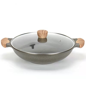 High Eagle Wok cu piatră Maifan, antiaderent, cu capac din sticlă