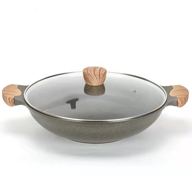 High Eagle Wok cu piatră Maifan, antiaderent, cu capac din sticlă
