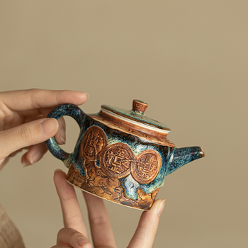 Ceainic Tianmu Jianzhan, lucrat manual în cuptor, cu recipient din cupru în formă de monedă, set ceramic pentru ceai și set Kung Fu – cutie cadou