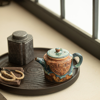 Ceainic Tianmu Jianzhan, lucrat manual în cuptor, cu recipient din cupru în formă de monedă, set ceramic pentru ceai și set Kung Fu – cutie cadou
