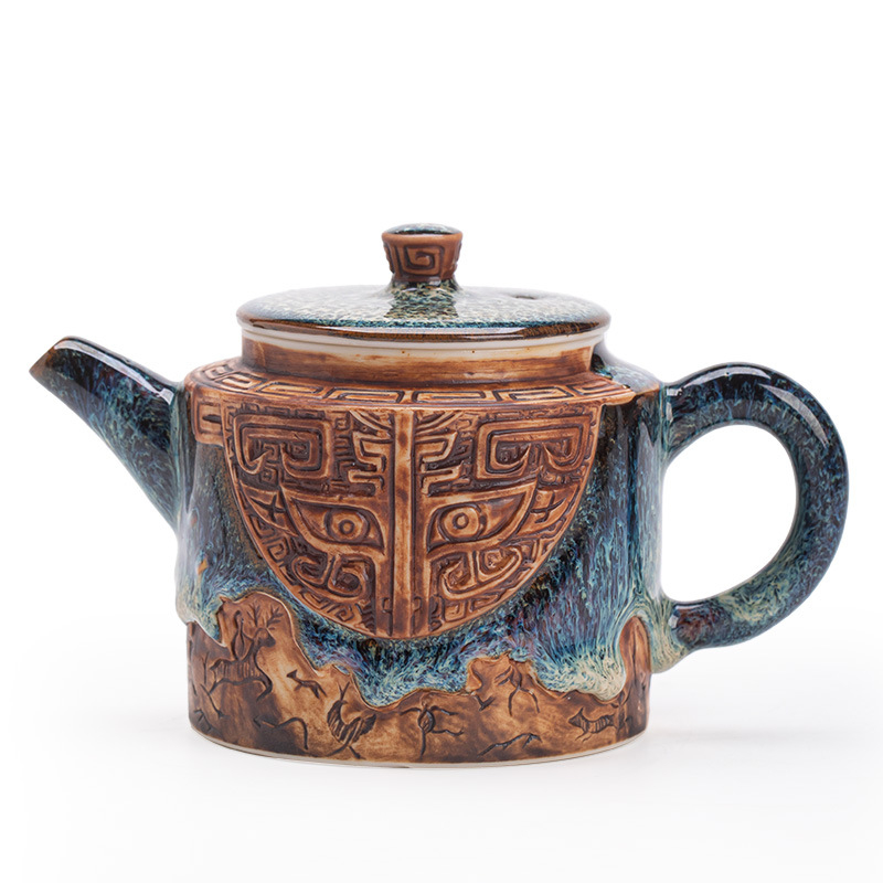 Ceainic Tianmu Jianzhan, lucrat manual în cuptor, cu recipient din cupru în formă de monedă, set ceramic pentru ceai și set Kung Fu – cutie cadou
