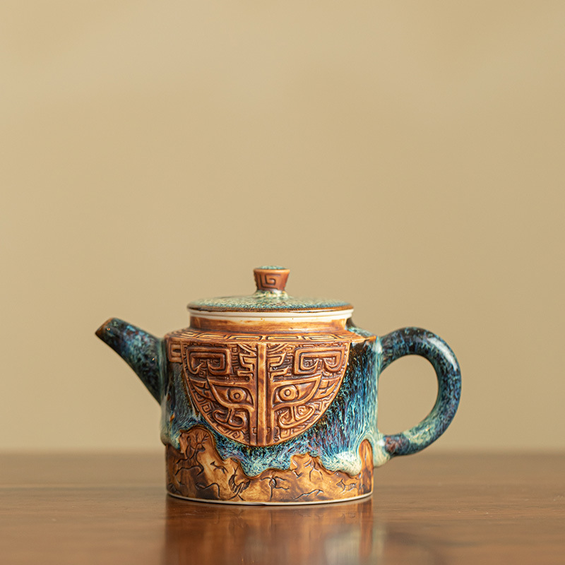 Ceainic Tianmu Jianzhan, lucrat manual în cuptor, cu recipient din cupru în formă de monedă, set ceramic pentru ceai și set Kung Fu – cutie cadou