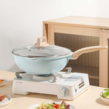 Wok cu piatră Maifan pentru uz casnic, mare, antiaderent, compatibil cu plitele cu inducție și gaz, aliaj de aluminiu