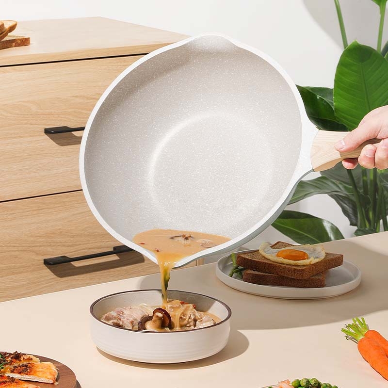 Wok cu piatră Maifan pentru uz casnic, mare, antiaderent, compatibil cu plitele cu inducție și gaz, aliaj de aluminiu