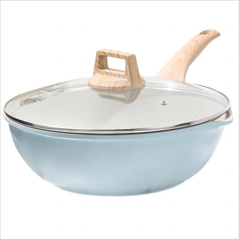 Wok cu piatră Maifan pentru uz casnic, mare, antiaderent, compatibil cu plitele cu inducție și gaz, aliaj de aluminiu