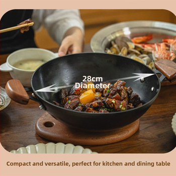 Planet wok cu două mânere, wok mic din fier fără strat pentru aragaz cu gaz, design clasic