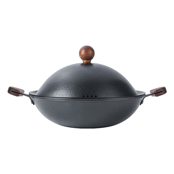 Planet wok cu două mânere, wok mic din fier fără strat pentru aragaz cu gaz, design clasic