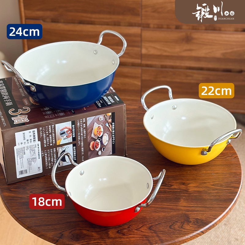 Set de 3 oale cu mâner dublu din fier forjat, diametre 18/22/24 cm, rezistent la temperaturi înalte, protecție împotriva arsurilor, vase de bucătărie pentru supă și tigaie