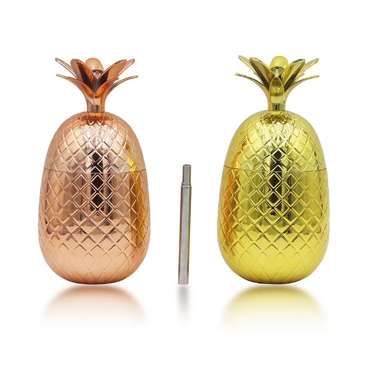Pahar plastic pentru cocktail, 450 ml, cu pai – motiv cu ananas, fructe, căpșune și lămâie