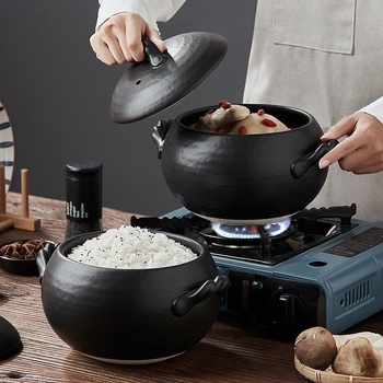 Chaorui Nuobao oală ceramică cu capac, oală neagră din ceramică carbonizată, design modern minimalist, capacitate 2,1–4 L, compatibilă cu plita pe gaz, model Secret Garden