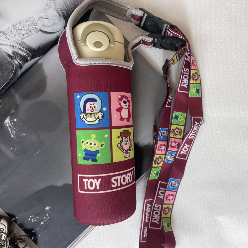 Husă izolantă din neopren pentru ceașcă de copii, cu model desen animat și curea crossbody – husă de protecție pentru pahar