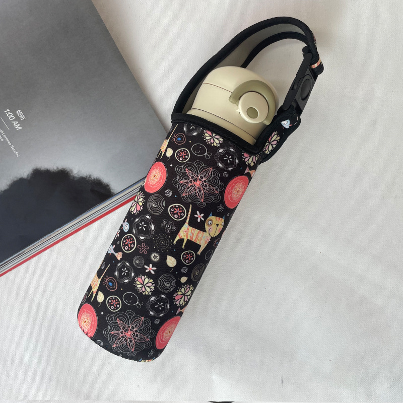 Husă izolantă din neopren pentru ceașcă de copii, cu model desen animat și curea crossbody – husă de protecție pentru pahar