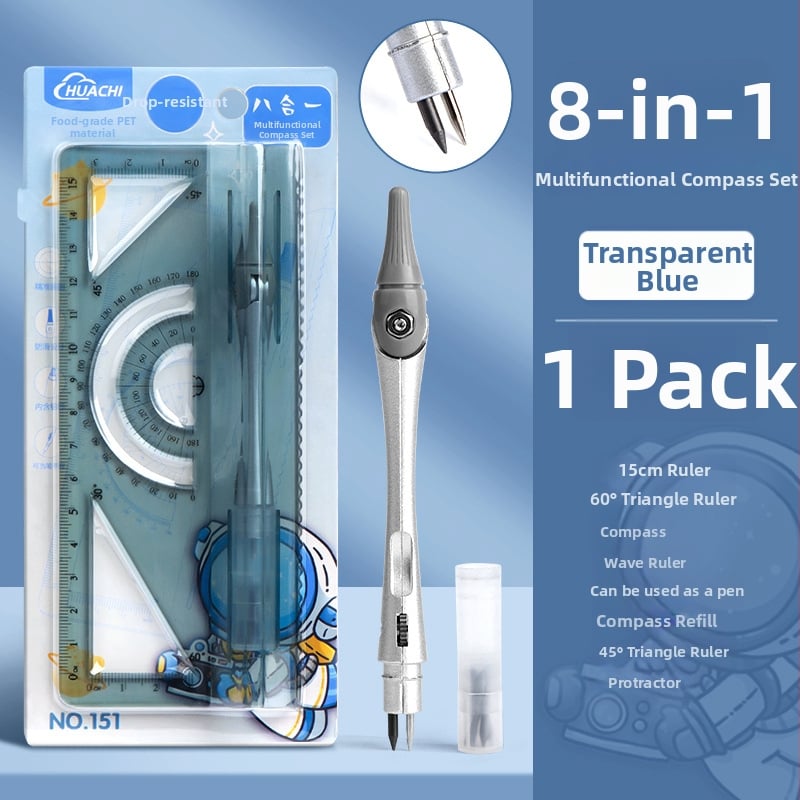Set kružidlo a pravítko pre študentov, PET materiál, 8 dielov, viacfunkčný set na kreslenie s kružidlom a pravítkom