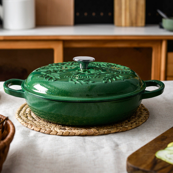 Oală din fontă emailată, 26 cm, pentru supe și tocănițe, multifuncțională, antiaderentă, compatibilă cu plita cu inducție