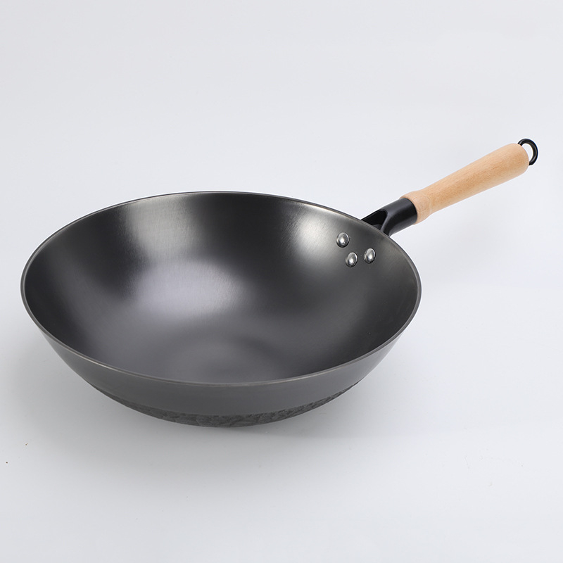 Meiyada Linghua Wok cu bază plată, model diamant, neacoperit, din fontă, pentru aragaz cu gaz și plită cu inducție