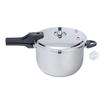 Oală sub presiune din oțel inoxidabil, capac negru cu supapă de limitare a presiunii, sigură, compatibilă cu gaz și inducție, diametrul 18–32 cm