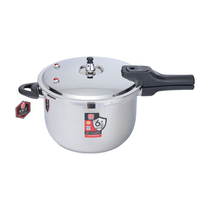 Oală sub presiune din oțel inoxidabil, capac negru cu supapă de limitare a presiunii, sigură, compatibilă cu gaz și inducție, diametrul 18–32 cm