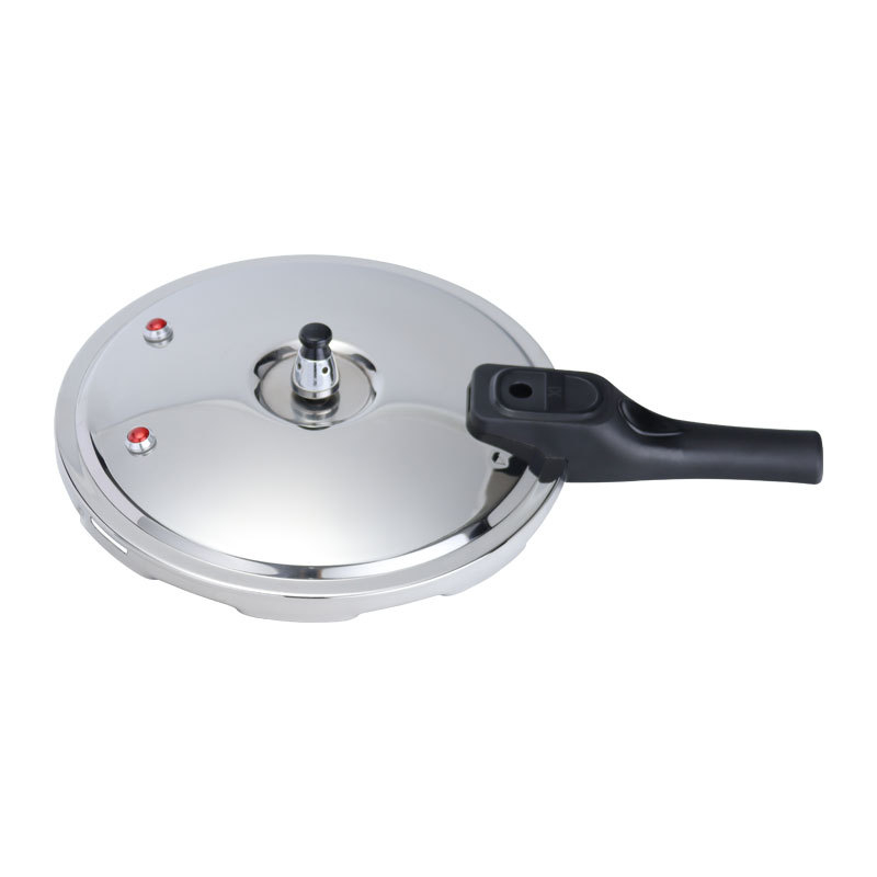 Oală sub presiune din oțel inoxidabil, capac negru cu supapă de limitare a presiunii, sigură, compatibilă cu gaz și inducție, diametrul 18–32 cm