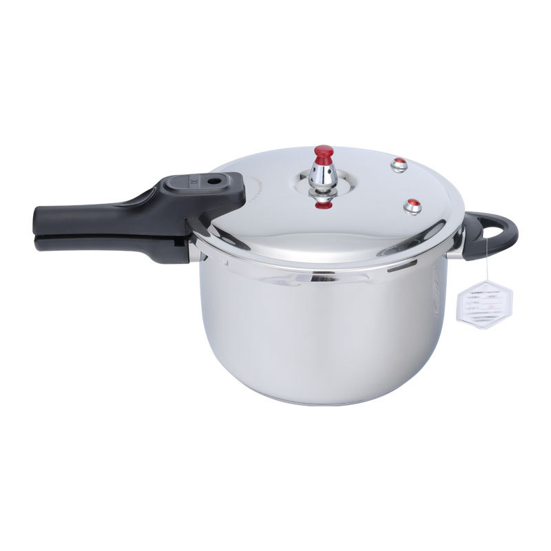 Oală sub presiune din oțel inoxidabil, capac negru cu supapă de limitare a presiunii, sigură, compatibilă cu gaz și inducție, diametrul 18–32 cm