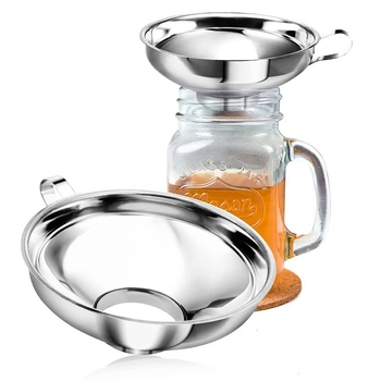 Pâlnie din oțel inoxidabil, de calitate alimentară, cu gură largă, filtru pentru ulei și sos, pentru bucătărie, construcție întărită, etanș la scurgeri, diametru mare, potrivit pentru piure de fructe și salate.