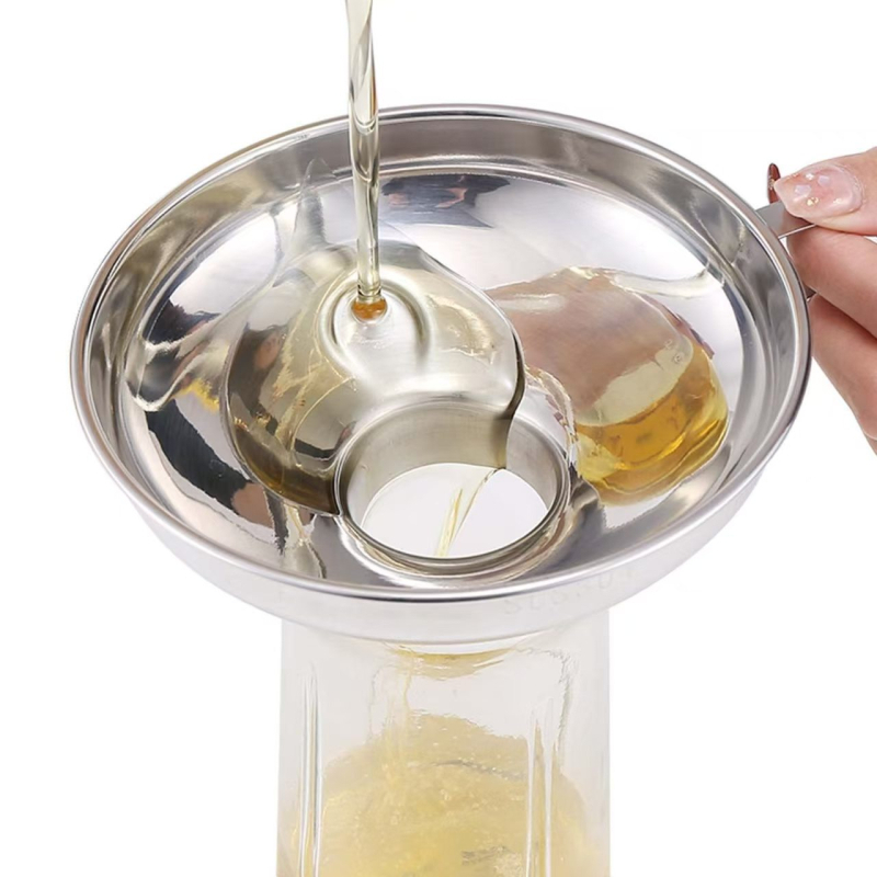 Pâlnie din oțel inoxidabil, de calitate alimentară, cu gură largă, filtru pentru ulei și sos, pentru bucătărie, construcție întărită, etanș la scurgeri, diametru mare, potrivit pentru piure de fructe și salate.