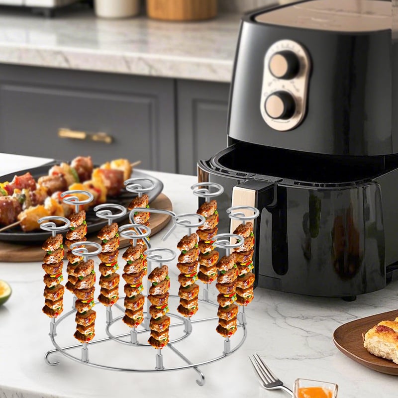 Set de accesorii pentru air fryer din oțel inoxidabil 304: grătar vertical, frigărui, grătar pentru cuptorul cu microunde, grătar BBQ, unelte de agățare