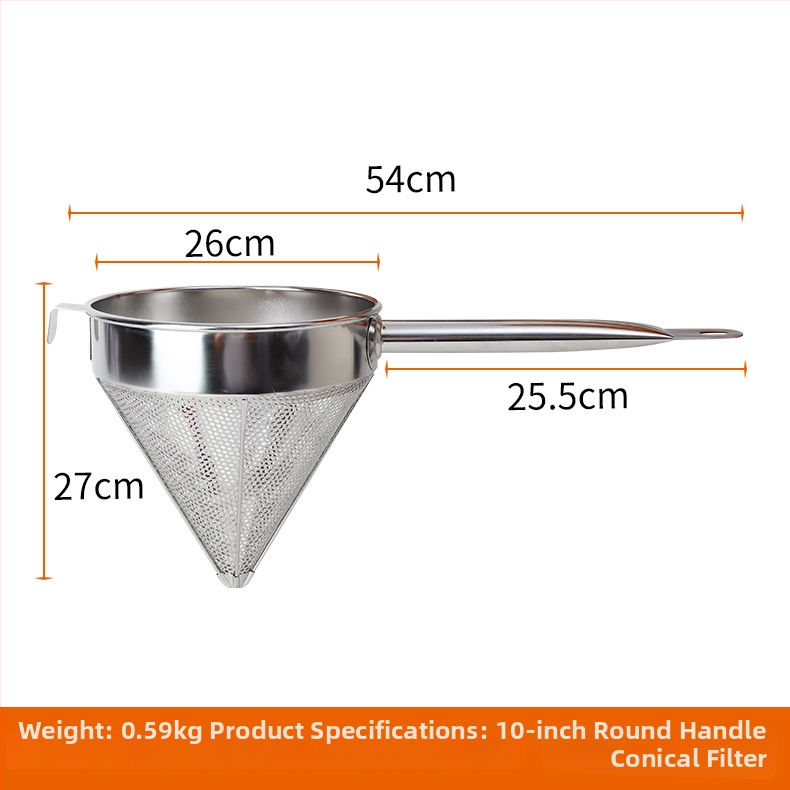 Filtru conic din oțel inoxidabil cu plasă, filtru manual pentru reziduurile de ulei, mâner anti alunecare și cârlig