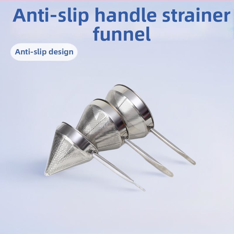 Filtru conic din oțel inoxidabil cu plasă, filtru manual pentru reziduurile de ulei, mâner anti alunecare și cârlig