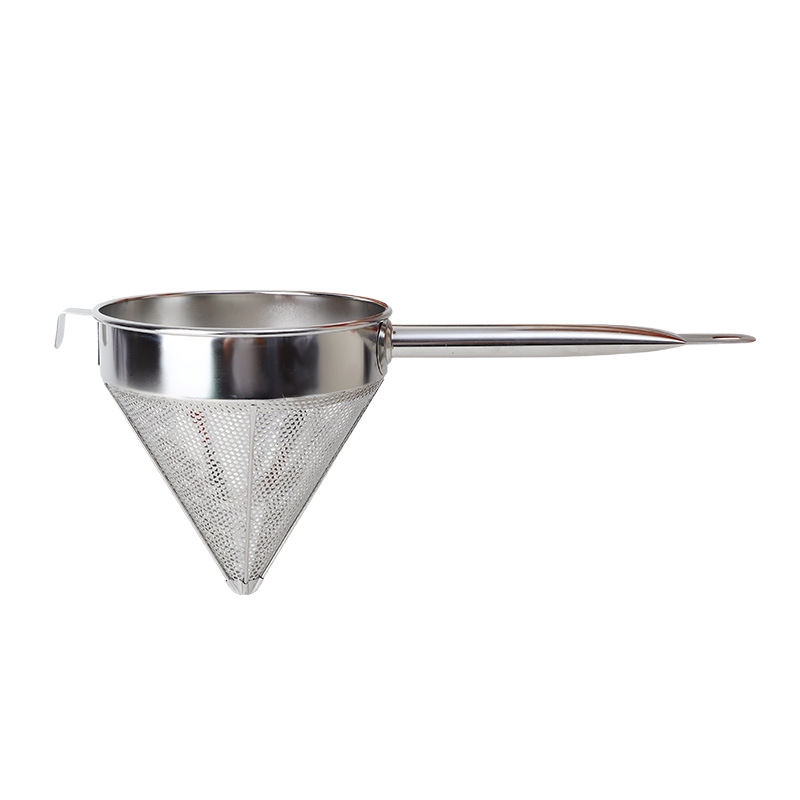 Filtru conic din oțel inoxidabil cu plasă, filtru manual pentru reziduurile de ulei, mâner anti alunecare și cârlig