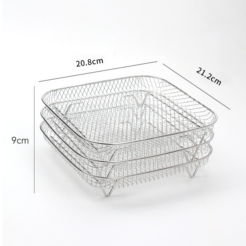 Accesorii pentru friteuză din oțel inoxidabil 304 – raft cu 3 niveluri, cu cadre rotunde și pătrate și coș de deshidratare