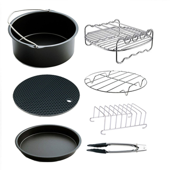 Accesorii pentru friteza cu aer, set de 7 piese: grătar pentru coacere, coș pentru prăjituri, suport pentru pâine, pentru 3.5–5.8 litri