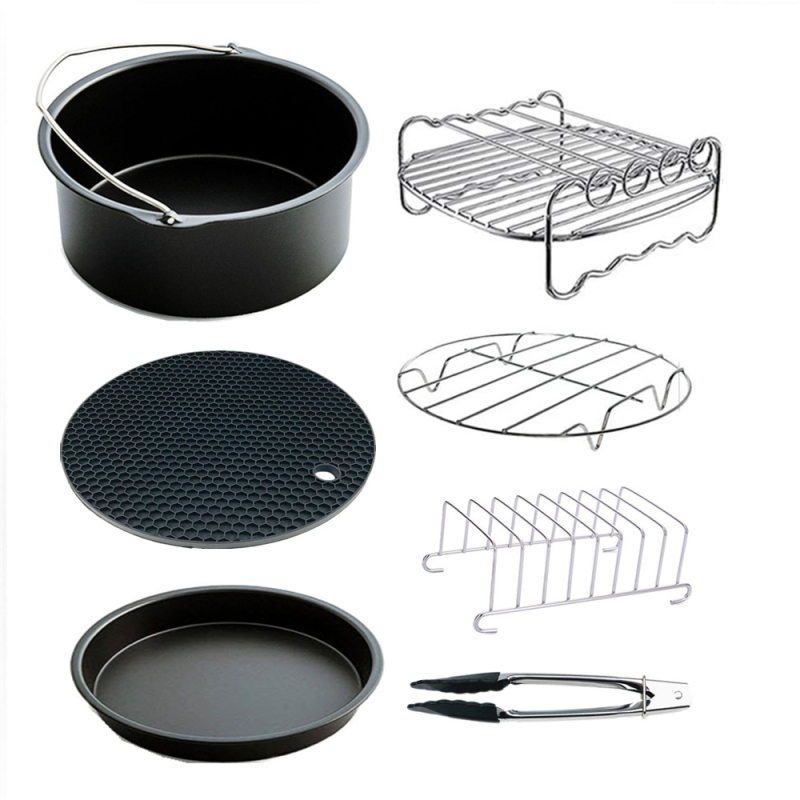 Accesorii pentru friteza cu aer, set de 7 piese: grătar pentru coacere, coș pentru prăjituri, suport pentru pâine, pentru 3.5–5.8 litri
