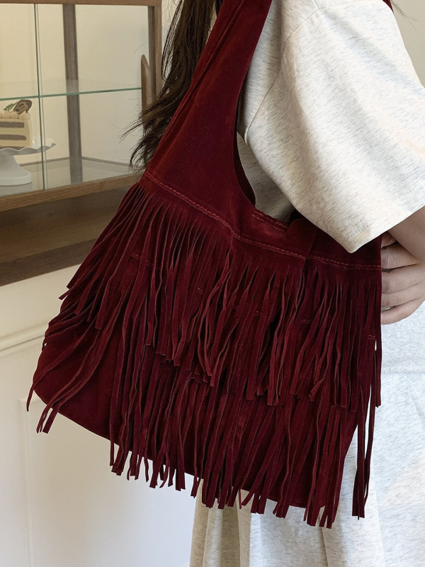 Ženska torba s resicama, Maillard stil, retro tote velike kapacitete