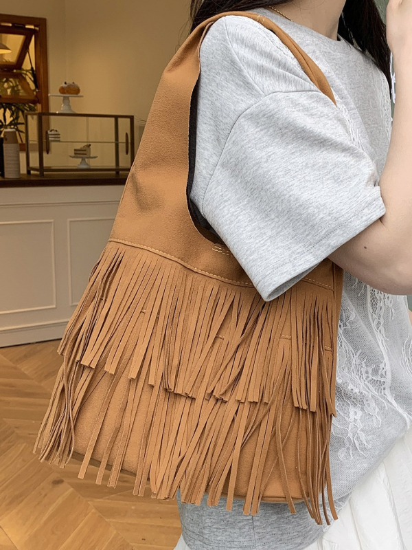 Ženska torba s resicama, Maillard stil, retro tote velike kapacitete