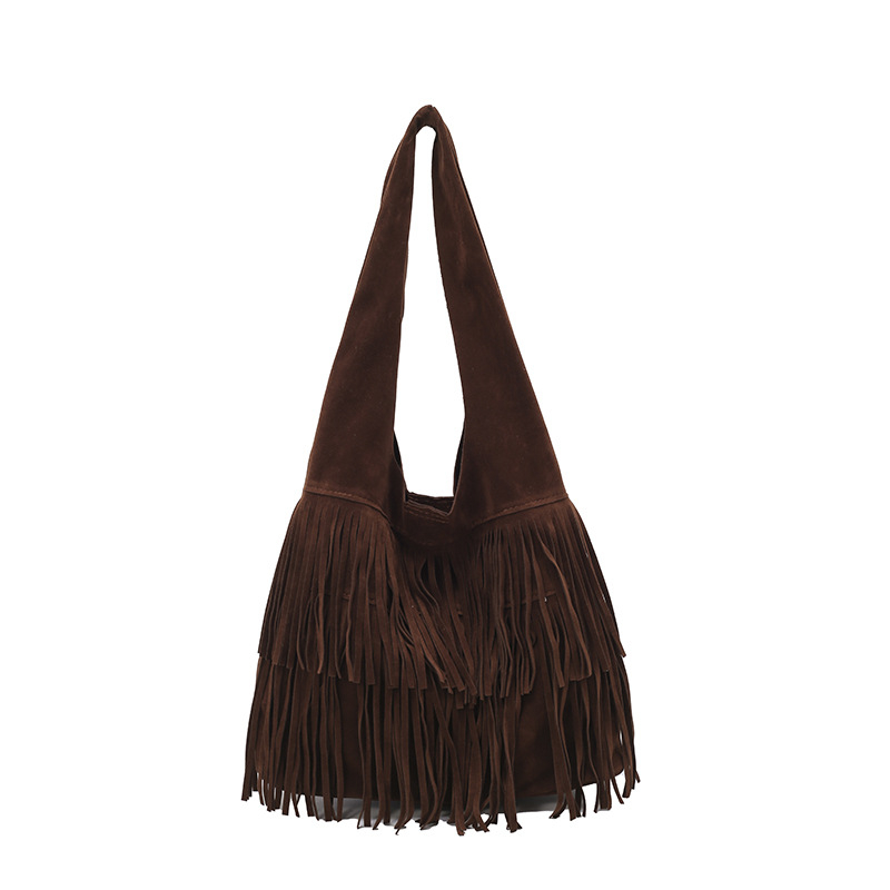 Ženska torba s resicama, Maillard stil, retro tote velike kapacitete